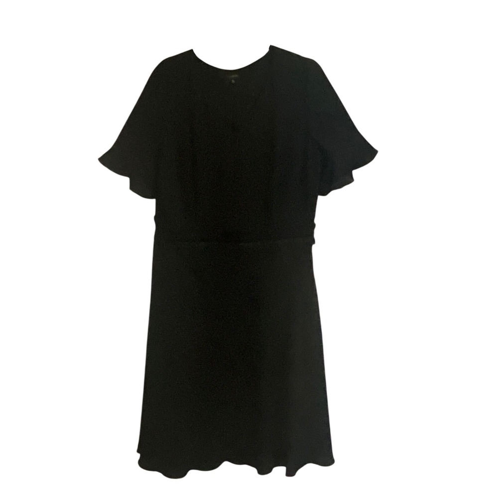 Talbots Black Flutter Sleeve Crepe Sheath Dress Lined Side Zip Women Size 16